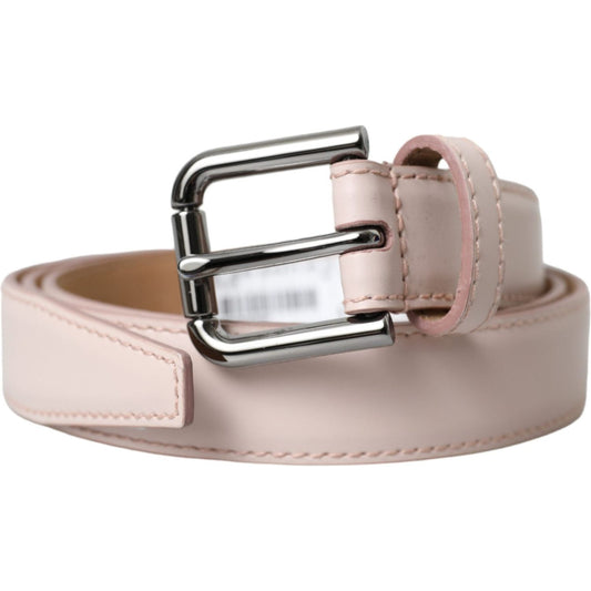 Dolce & Gabbana Light Pink Leather Silver Metal Buckle Belt BEL9217-90