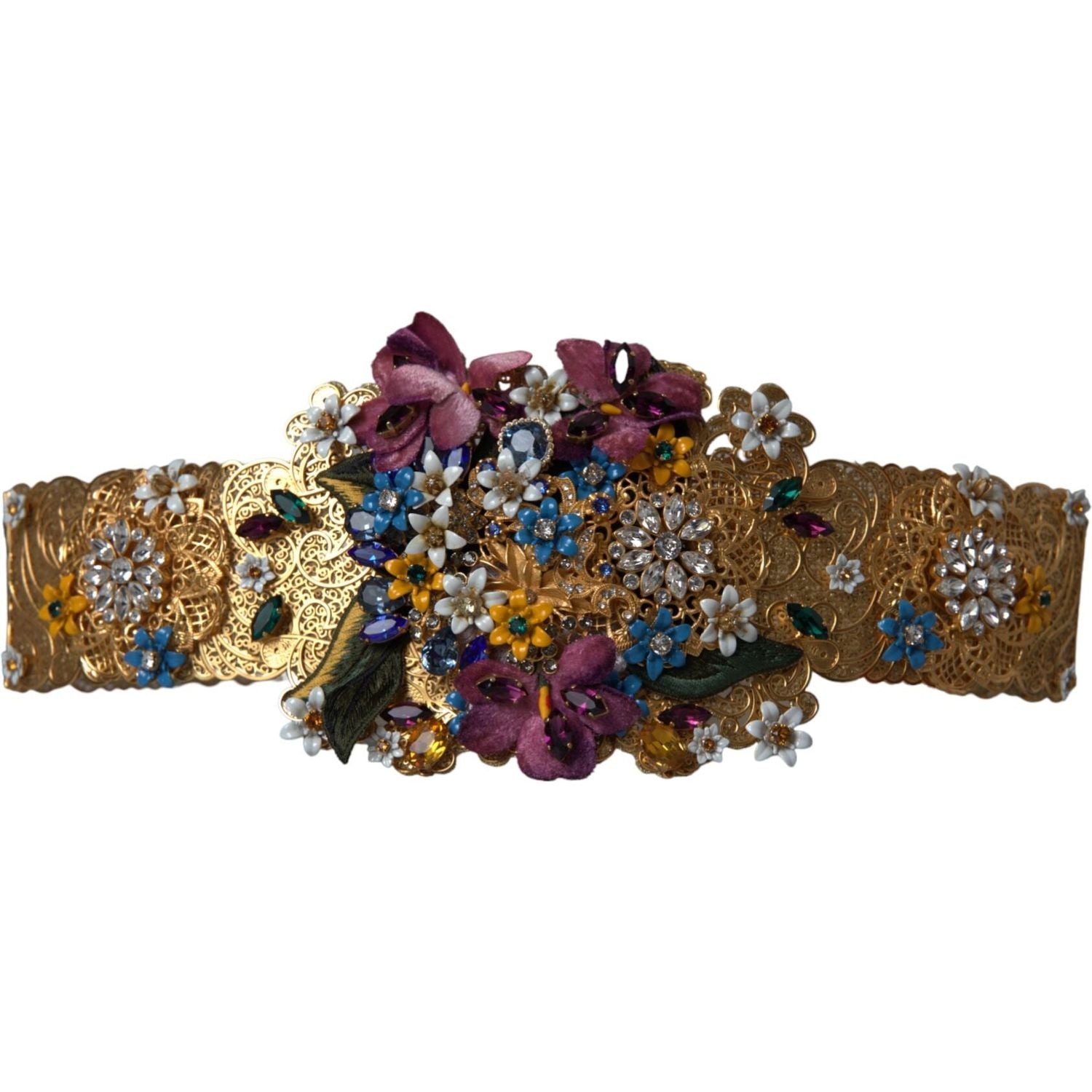 Dolce & Gabbana Multicolor Embellished Floral Crystal Wide Waist Belt