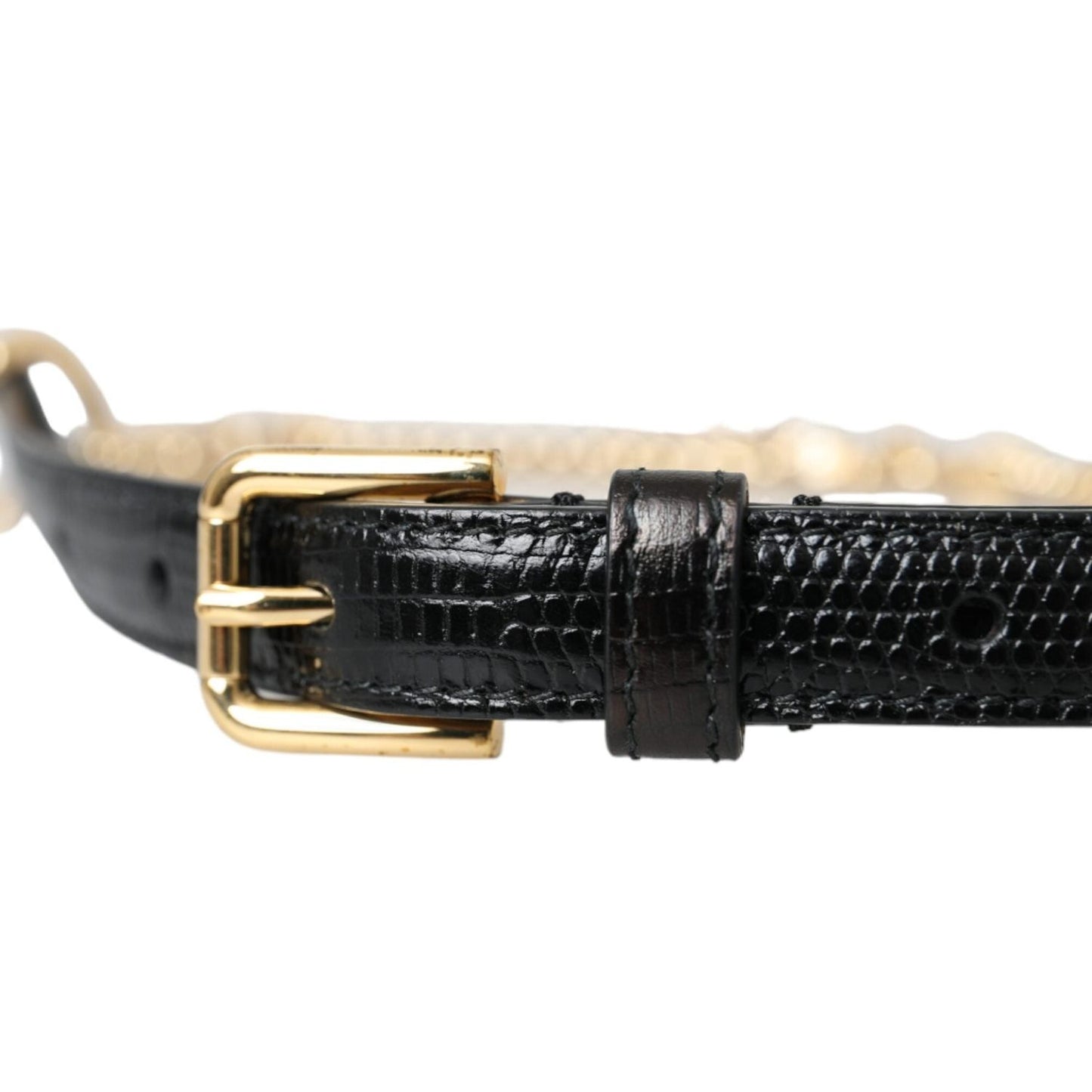 Dolce & Gabbana Black Leather Gold Chain Crystal Waist Women Belt