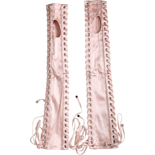 Dolce & Gabbana Pink Acetate Lace Up Fingerless Gloves LB30141-7.5