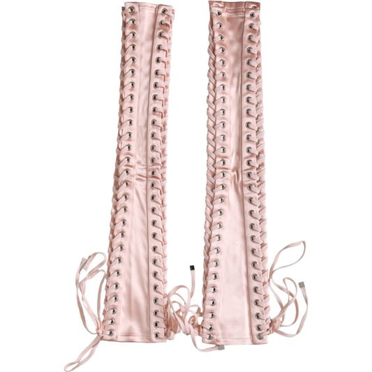 Dolce & Gabbana Pink Acetate Lace Up Fingerless Gloves LB30141-7.5