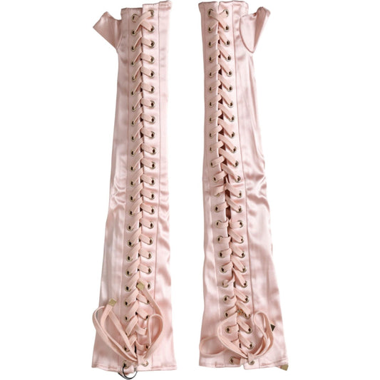 Dolce & Gabbana Pink Acetate Lace Up Fingerless Gloves LB30142-7.5