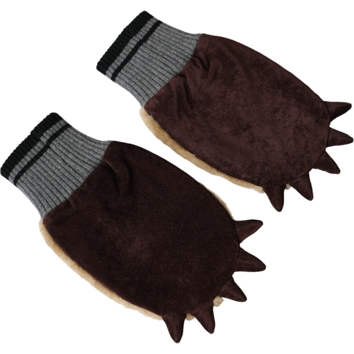 Dolce & Gabbana Beige Acrylic Knitted Fur Wrist Mitten Gloves LB30143