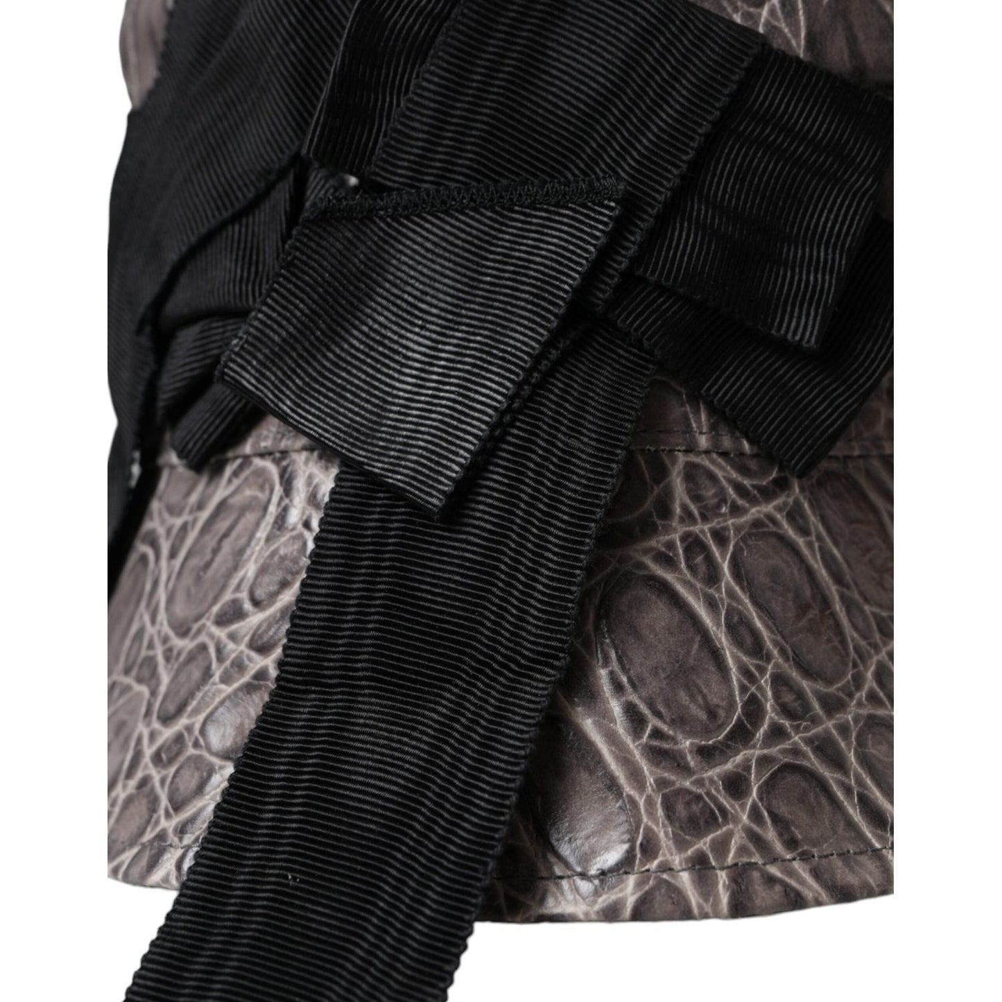 Dolce & Gabbana Black Gray Patterned Leather Bucket Hat
