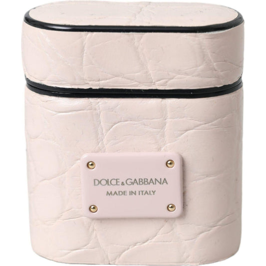 Dolce & Gabbana Light Pink Leather Metal Logo Plaque Airpods Case SMY10281