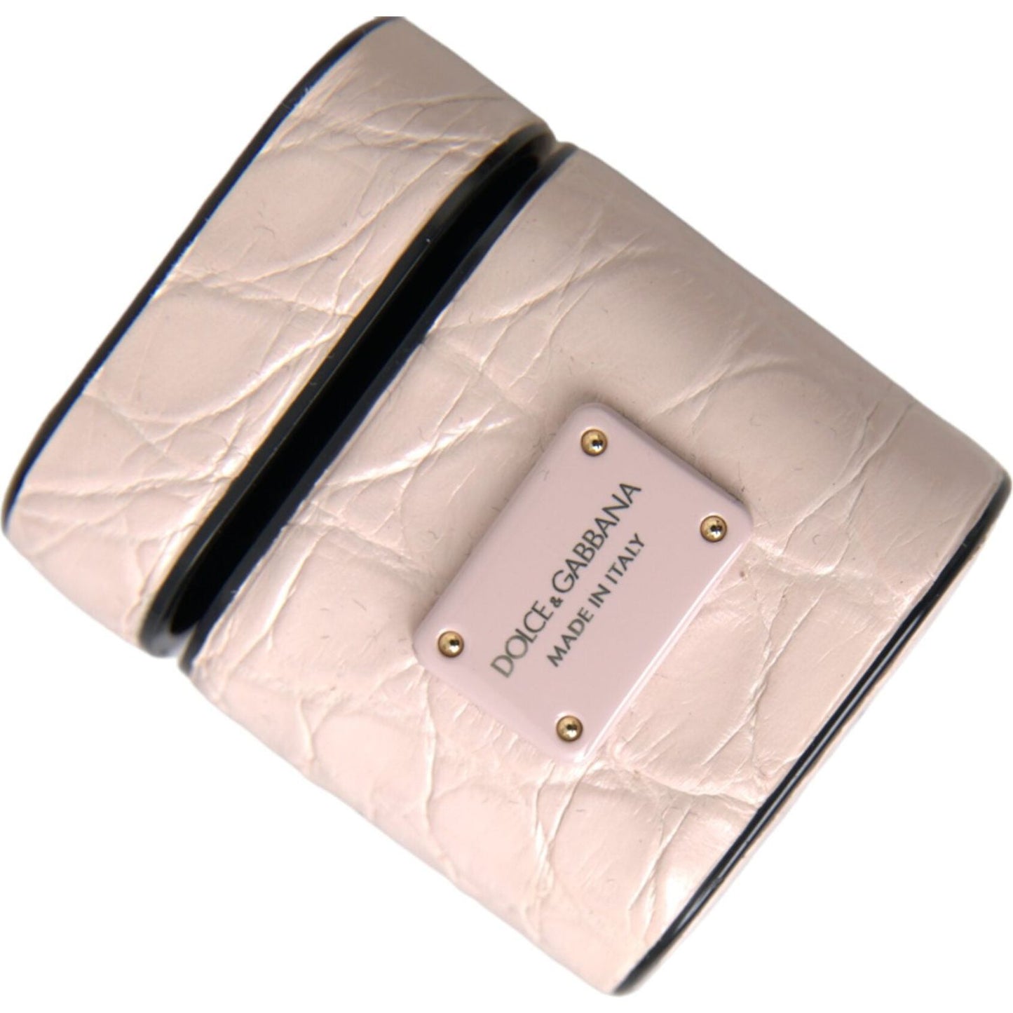 Dolce & Gabbana Light Pink Leather Metal Logo Plaque Airpods Case