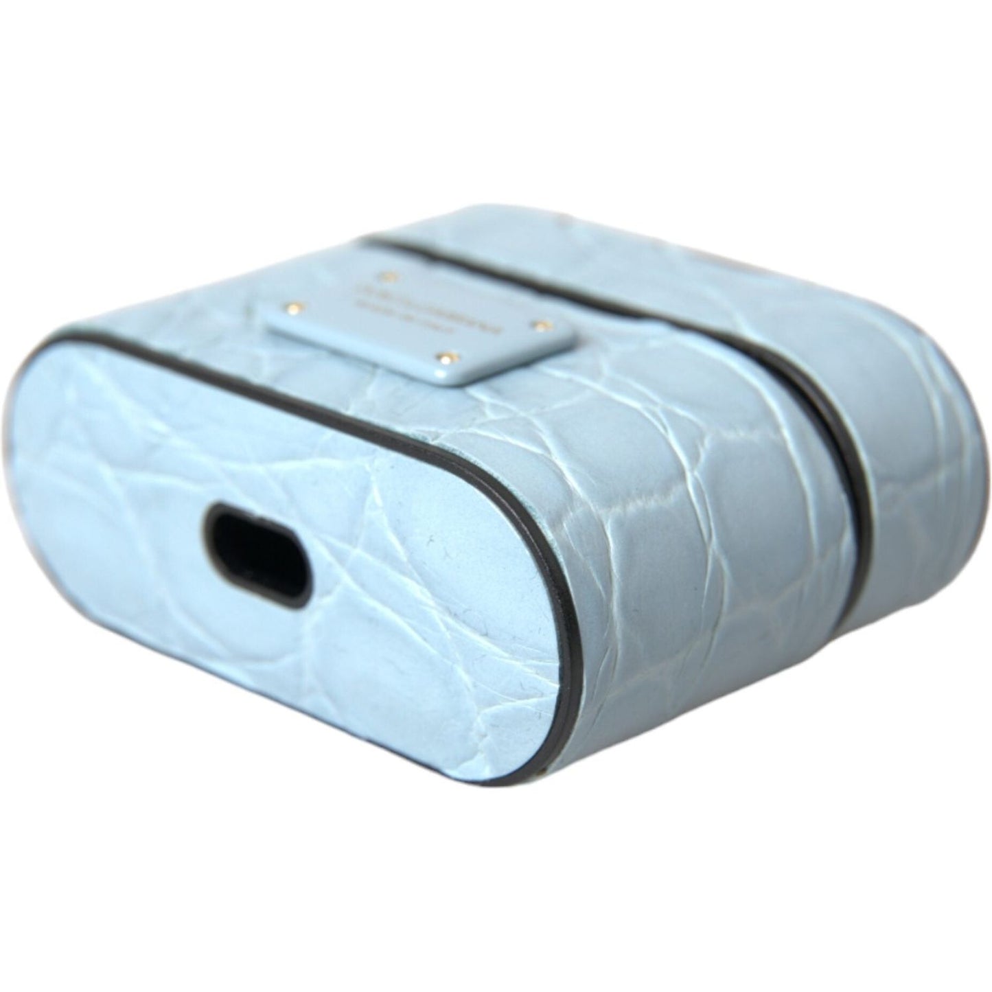 Dolce & Gabbana Light Blue Leather Metal Logo Plaque Airpods Case