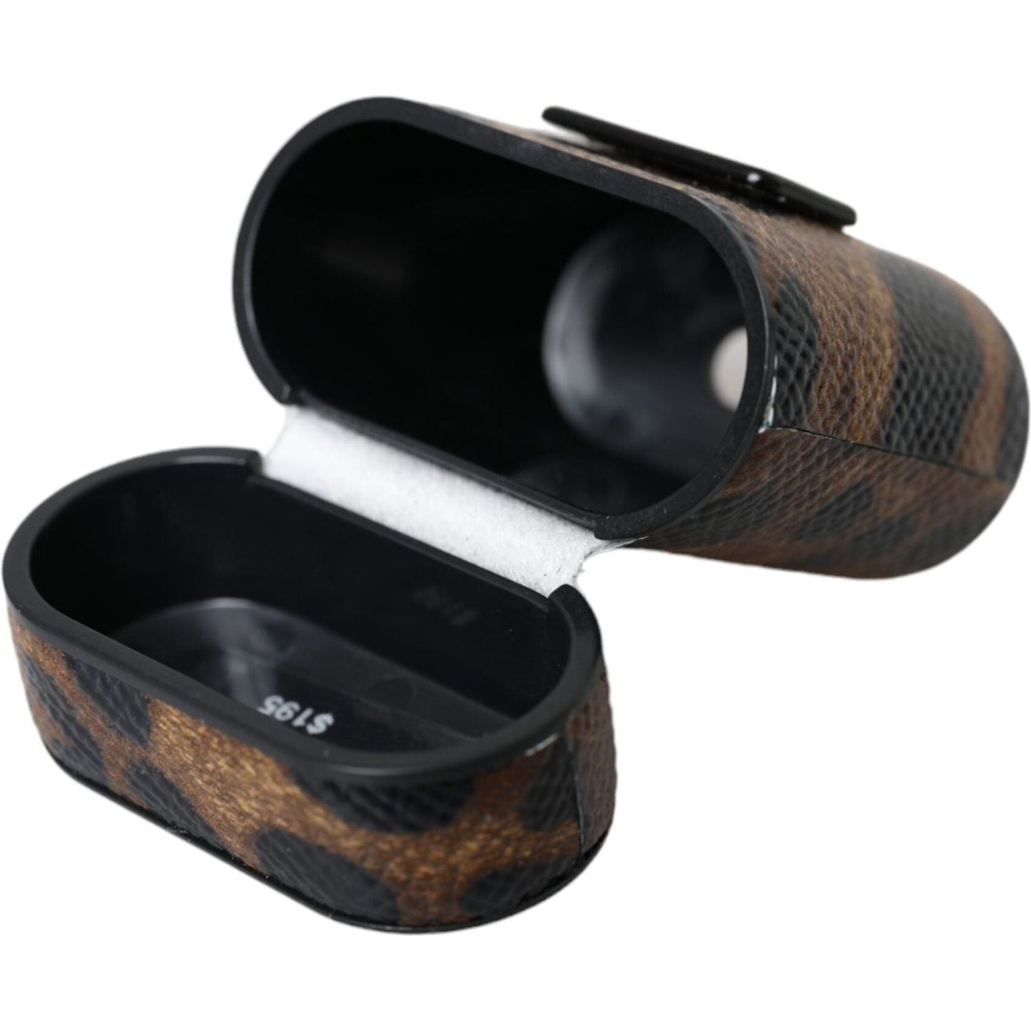 Dolce & Gabbana Brown Leopard Calf Leather Metal Logo Plaque Airpods Case