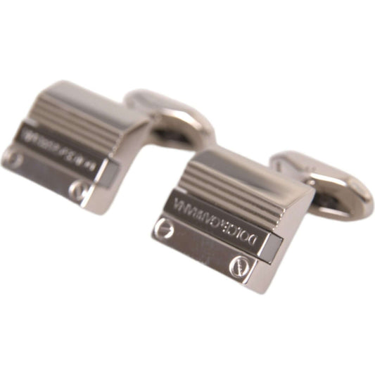 Dolce & Gabbana Silver Plated Metal Brass DG Logo Pin Cufflinks
