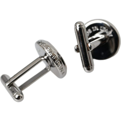 Dolce & Gabbana Silver Plated Brass Round Pin Men Cufflinks Cufflinks