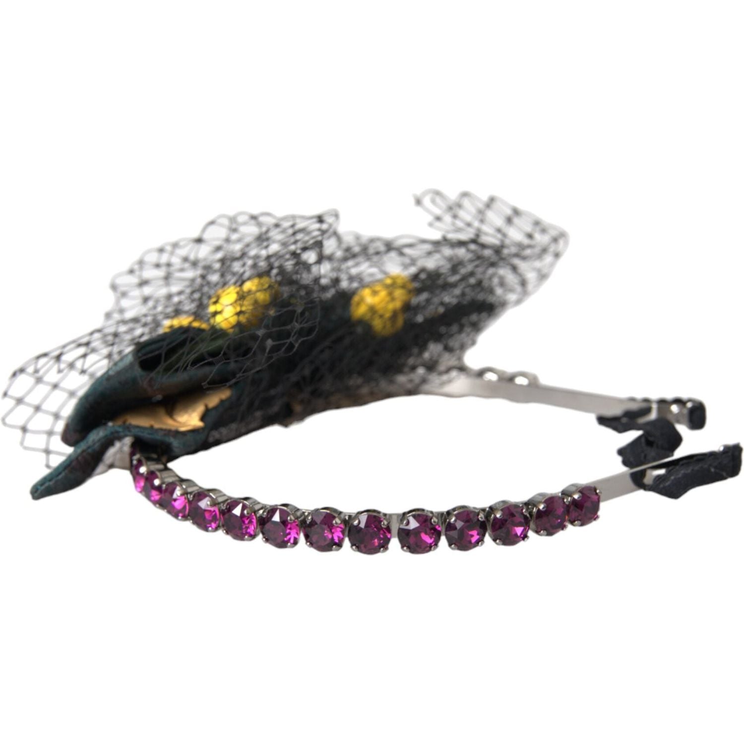 Dolce & Gabbana Black Lemons Sicily Purple Crystal Net Headband Diadem