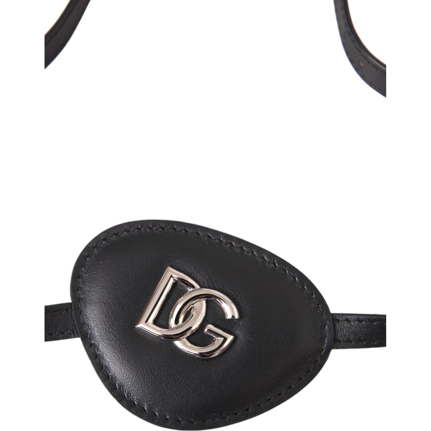 Dolce & Gabbana Black Calfskin Leather Metal DG Logo Eye Patch