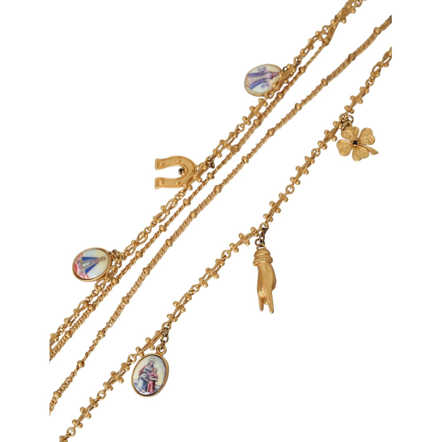 Dolce & Gabbana Gold Tone Chain Brass Charm Statement Sicily Necklace