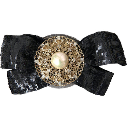 Dolce & Gabbana Black Sequin Pearl Handmade Brooch Hair Pin FASHION ACCESSORIES