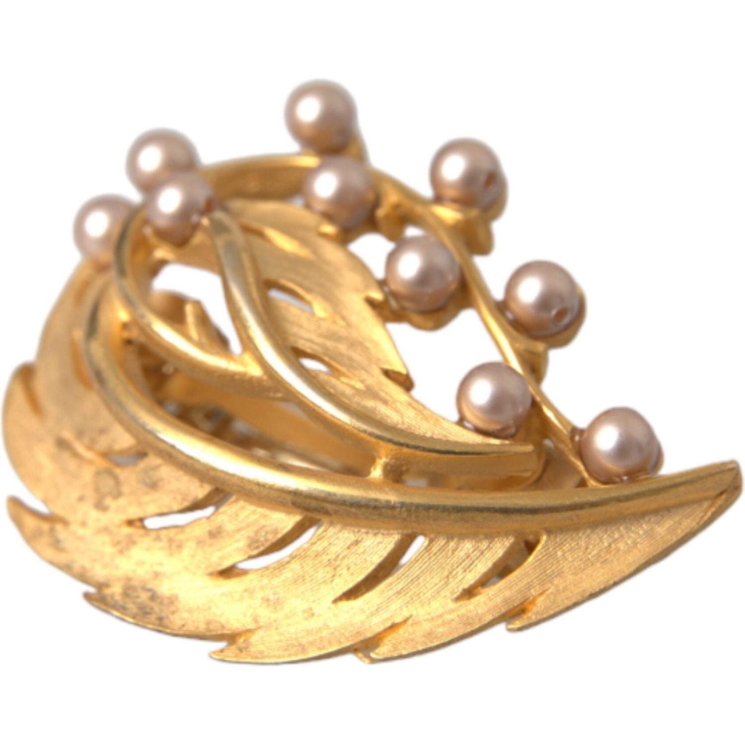 Dolce & Gabbana Gold Brass Leaf Embellished Jewelry Brooch Hair Pin