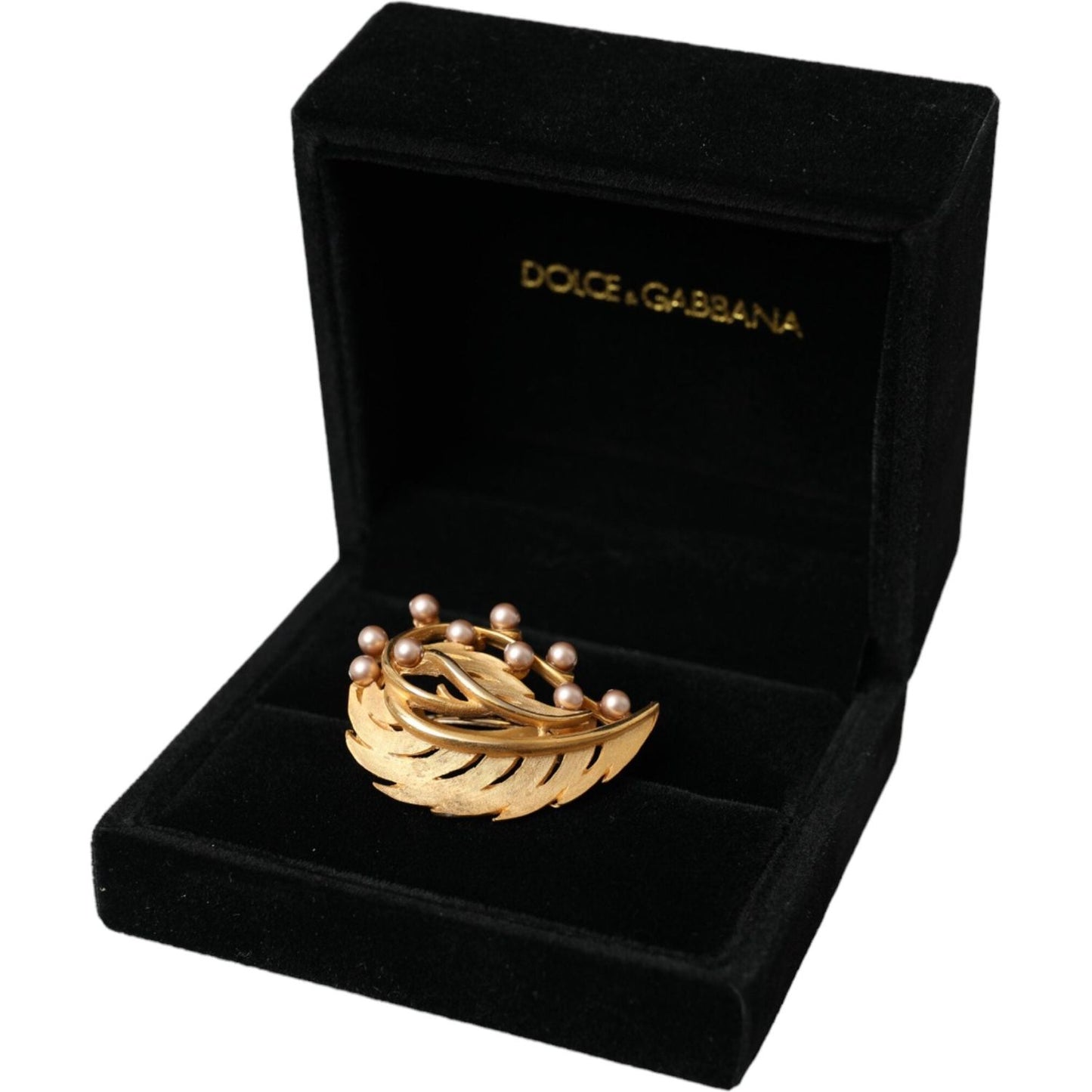 Dolce & Gabbana Gold Brass Leaf Embellished Jewelry Brooch Hair Pin