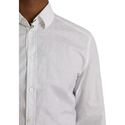 Dolce & Gabbana White Cotton Long Sleeve Dress GOLD Shirt Dolce & Gabbana