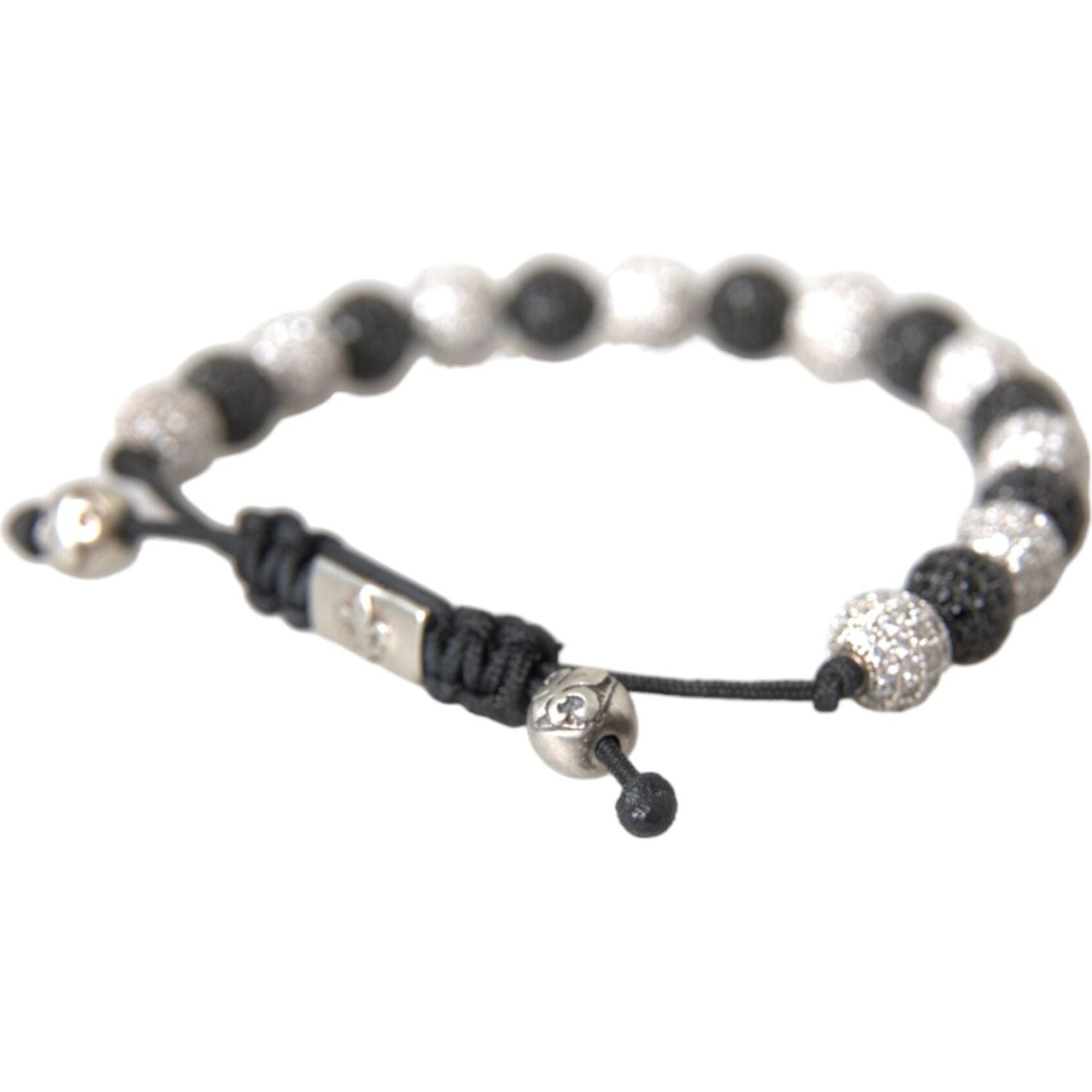 Nialaya CZ Crystal Ball Black White Beaded Bracelet