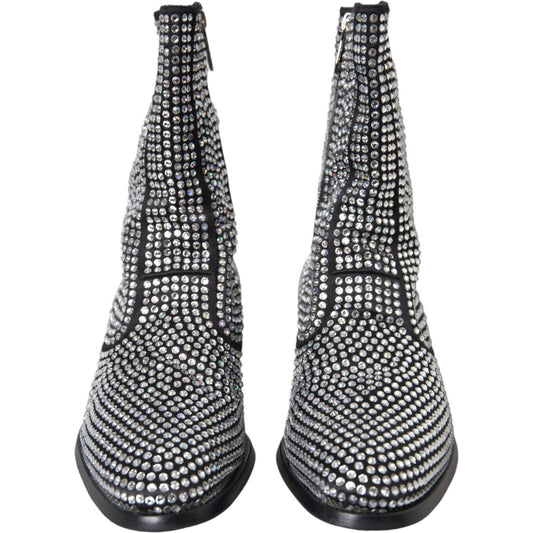 Dolce & Gabbana Black Rhinestone Crystal Chelsea Boots Shoes MV5722-45