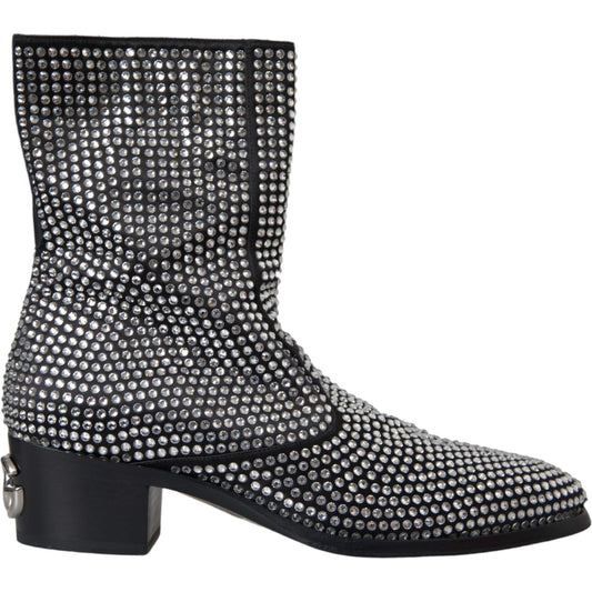 Dolce & Gabbana Black Rhinestone Crystal Chelsea Boots Shoes MV5722-45