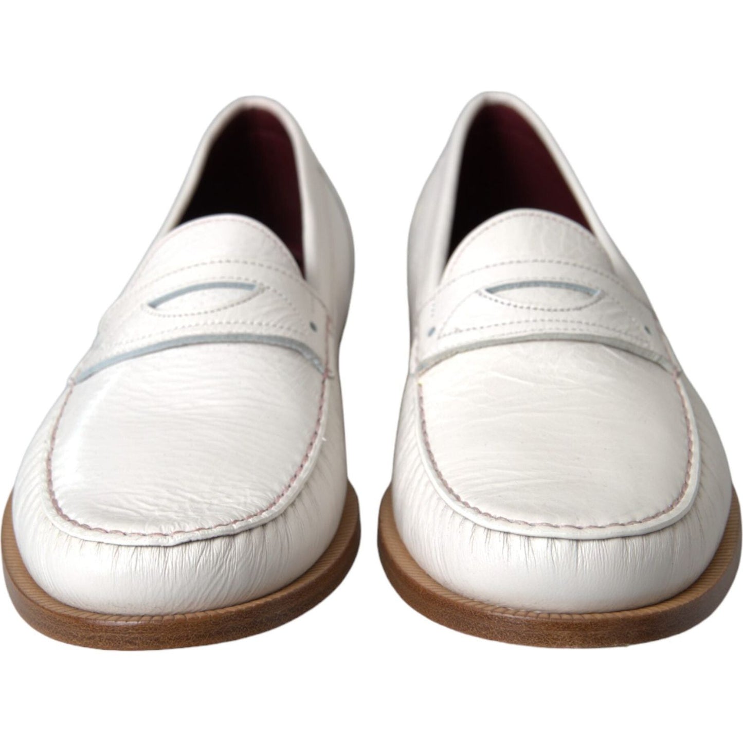 Dolce & Gabbana White Leather Slip On Mocassin Loafers Shoes MV5677-39