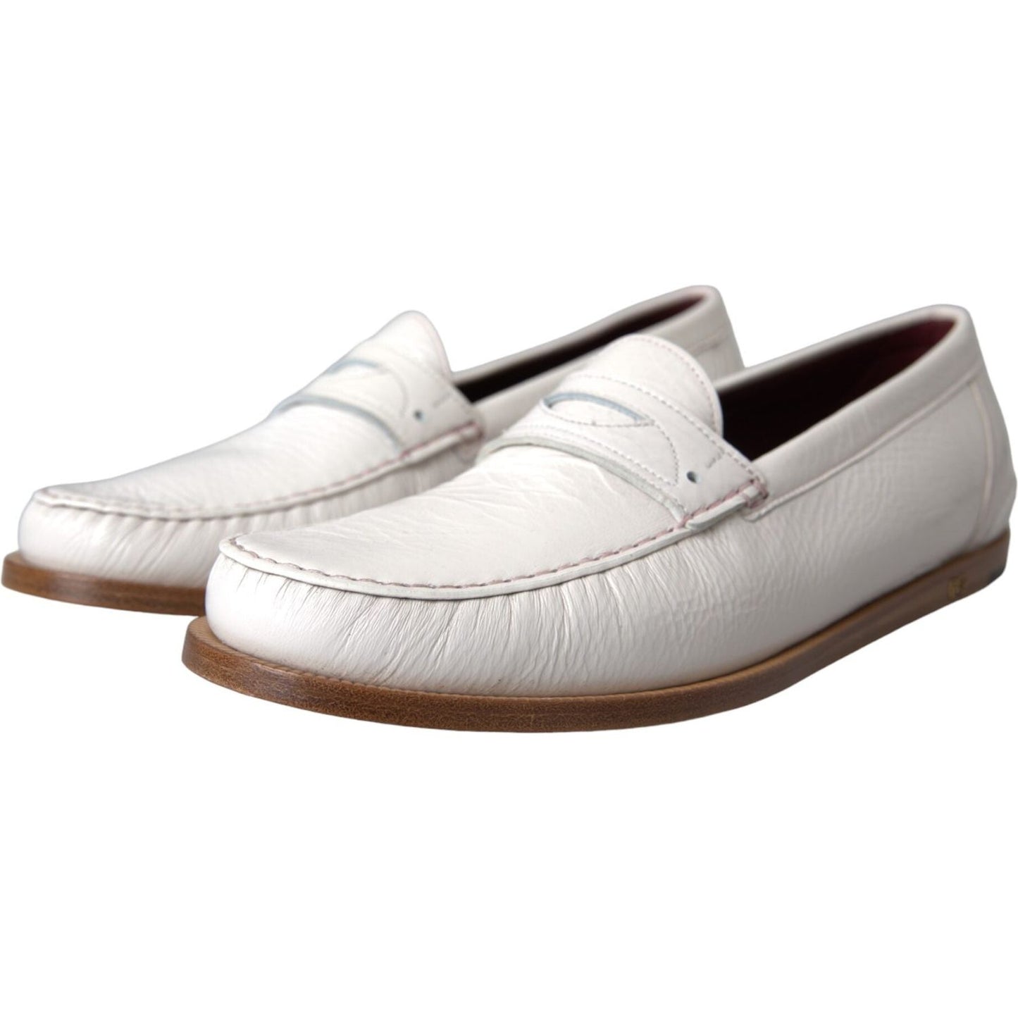 Dolce & Gabbana White Leather Slip On Mocassin Loafers Shoes MV5677-39