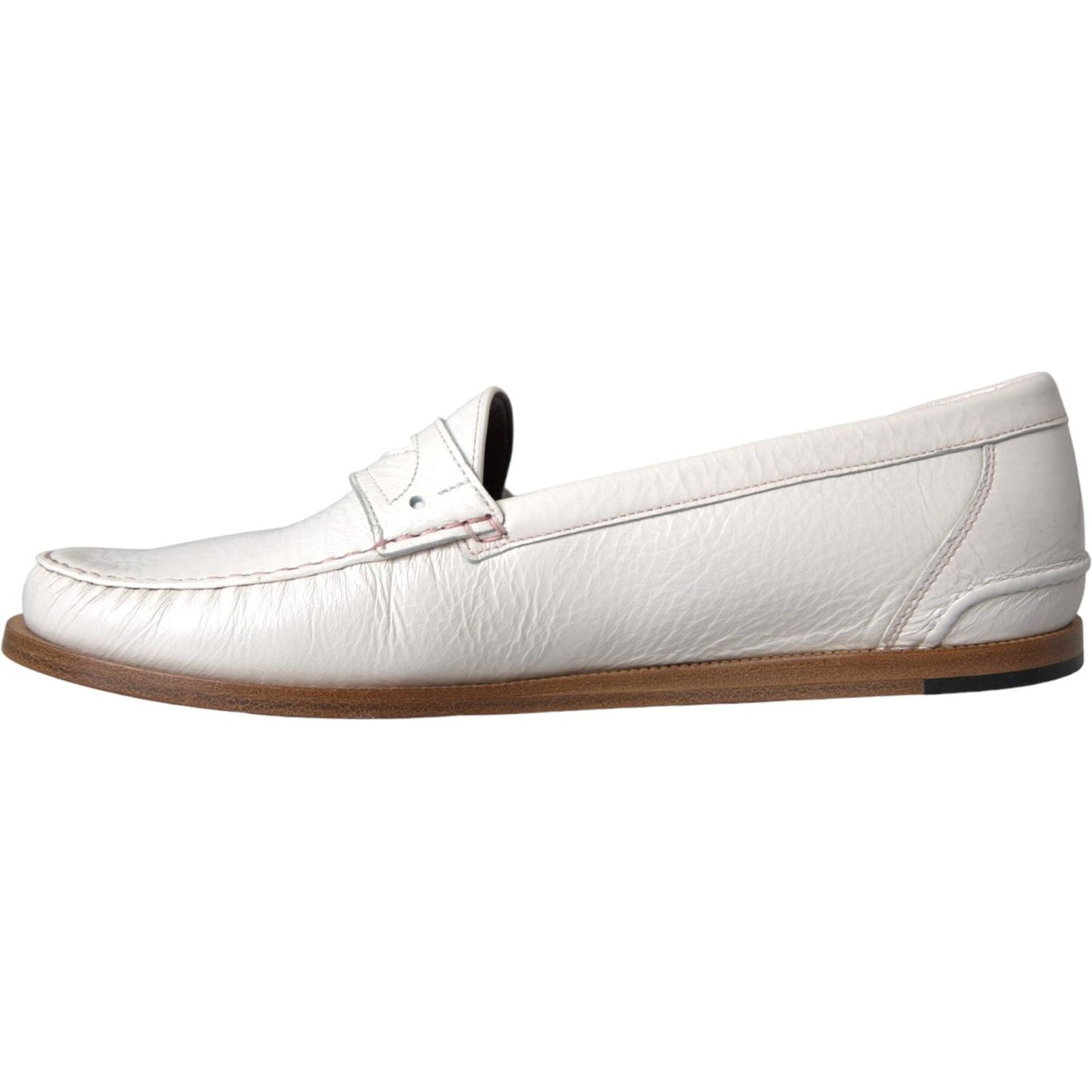 Dolce & Gabbana White Leather Slip On Mocassin Loafers Shoes MV5677-39