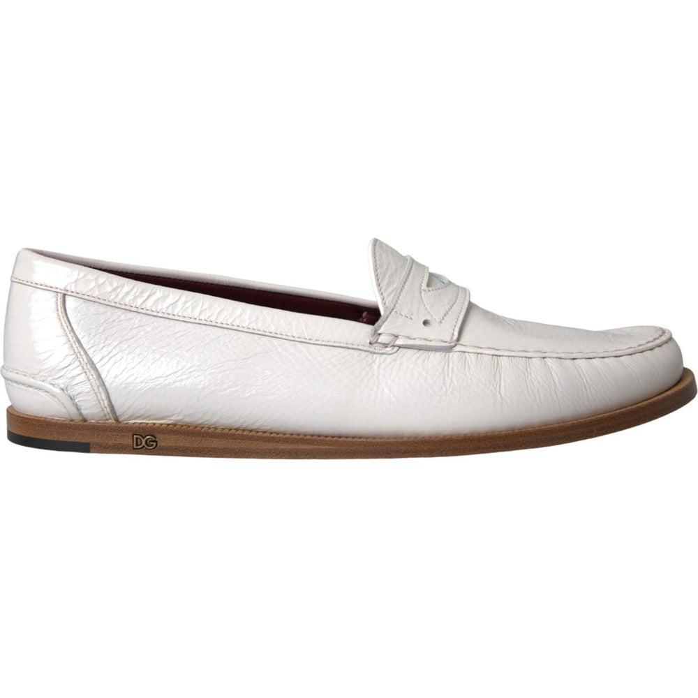 Dolce & Gabbana White Leather Slip On Mocassin Loafers Shoes MV5677-39