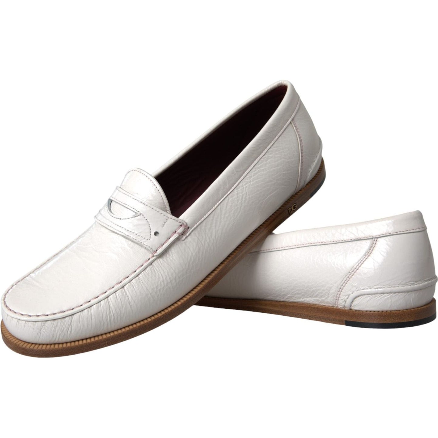 Dolce & Gabbana White Leather Slip On Mocassin Loafers Shoes MV5677-39