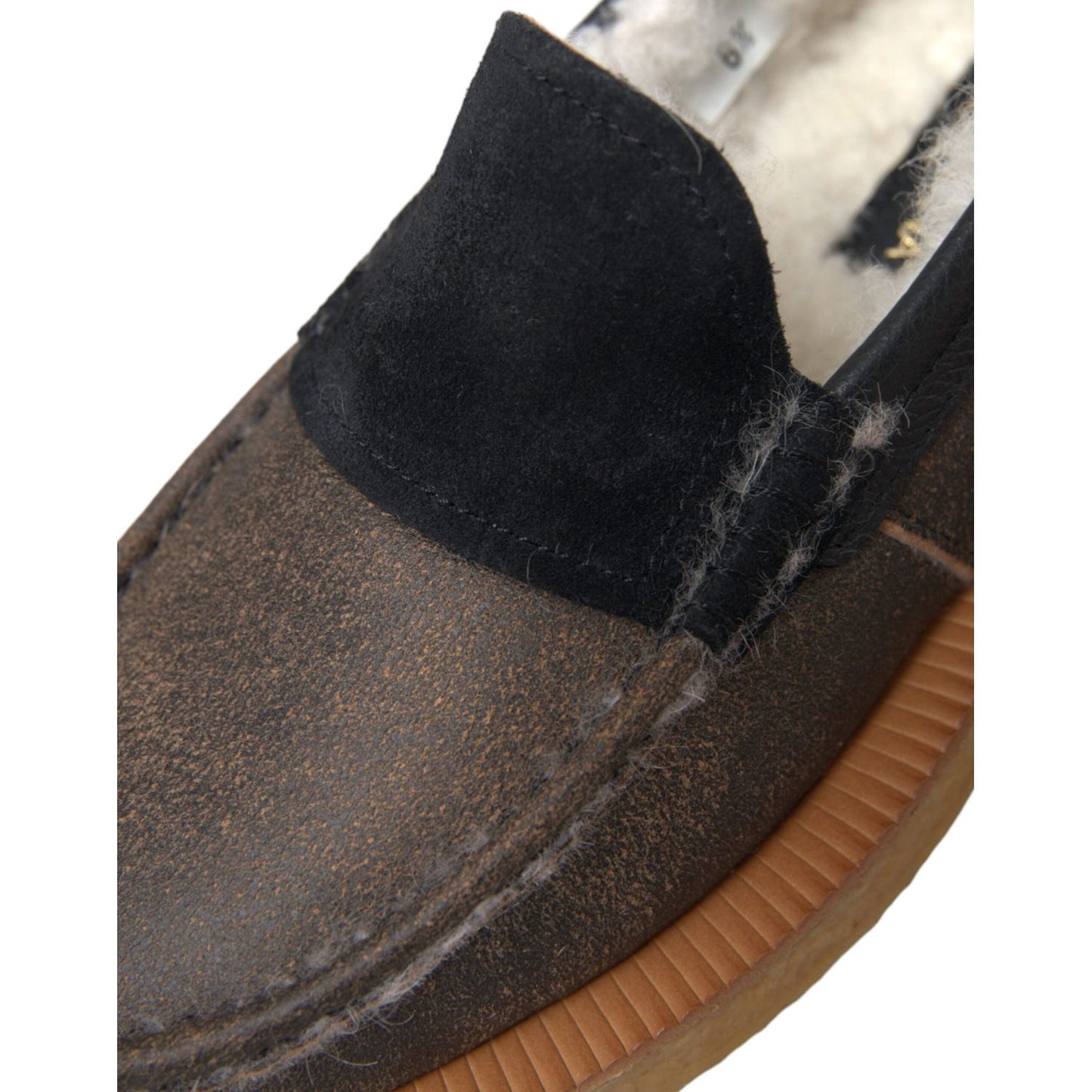 Dolce & Gabbana Brown Black Fur Leather Loafers Men Shoes MV5742-40.5