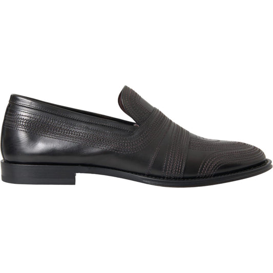 Dolce & Gabbana Black Brown Leather Loafer Men Dress Shoes MV5678-39