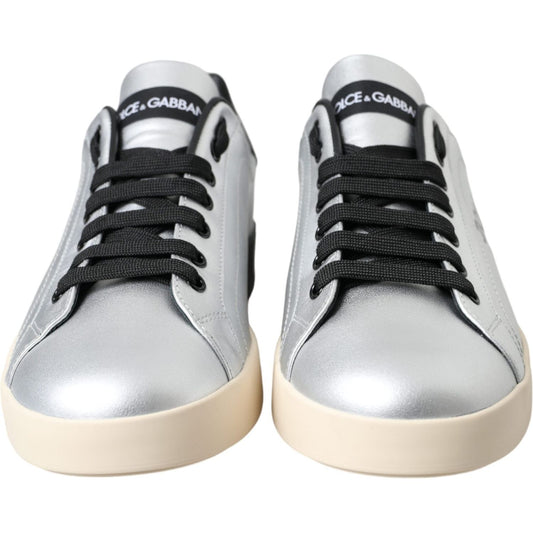 Dolce & Gabbana Silver Portofino Calf Leather Sneakers Men Shoes MV5697-40