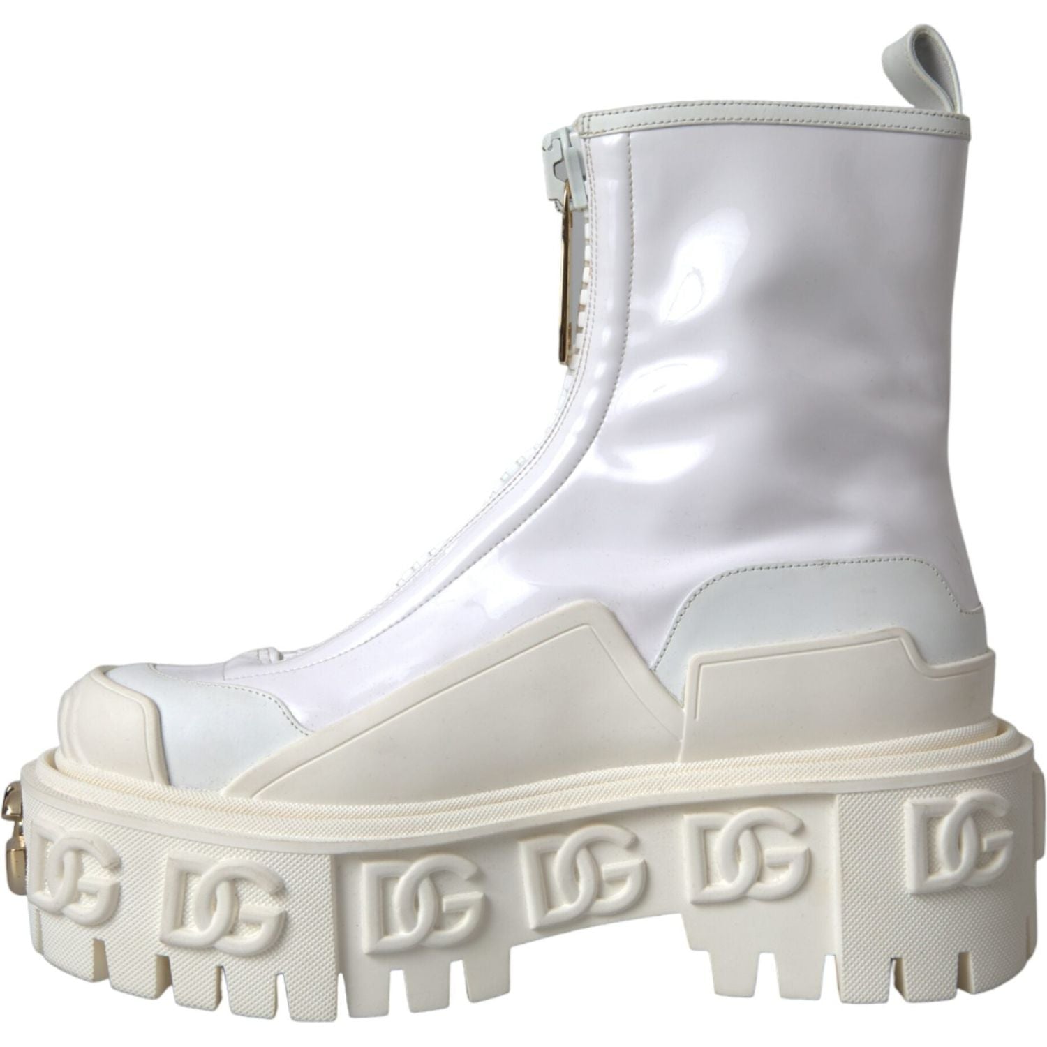 Dolce & Gabbana White Leather Rubber Logo Ankle Boots Shoes