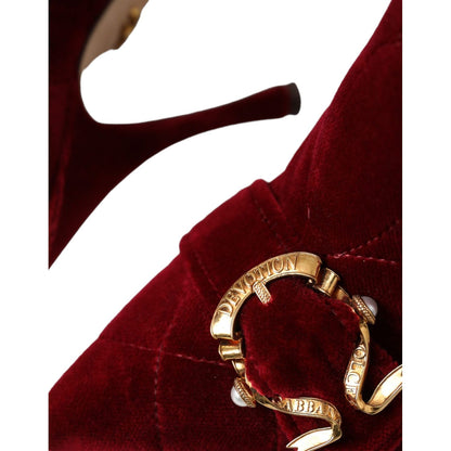 Dolce & Gabbana Dark Red Velvet Devotion Buckle Boots Shoes