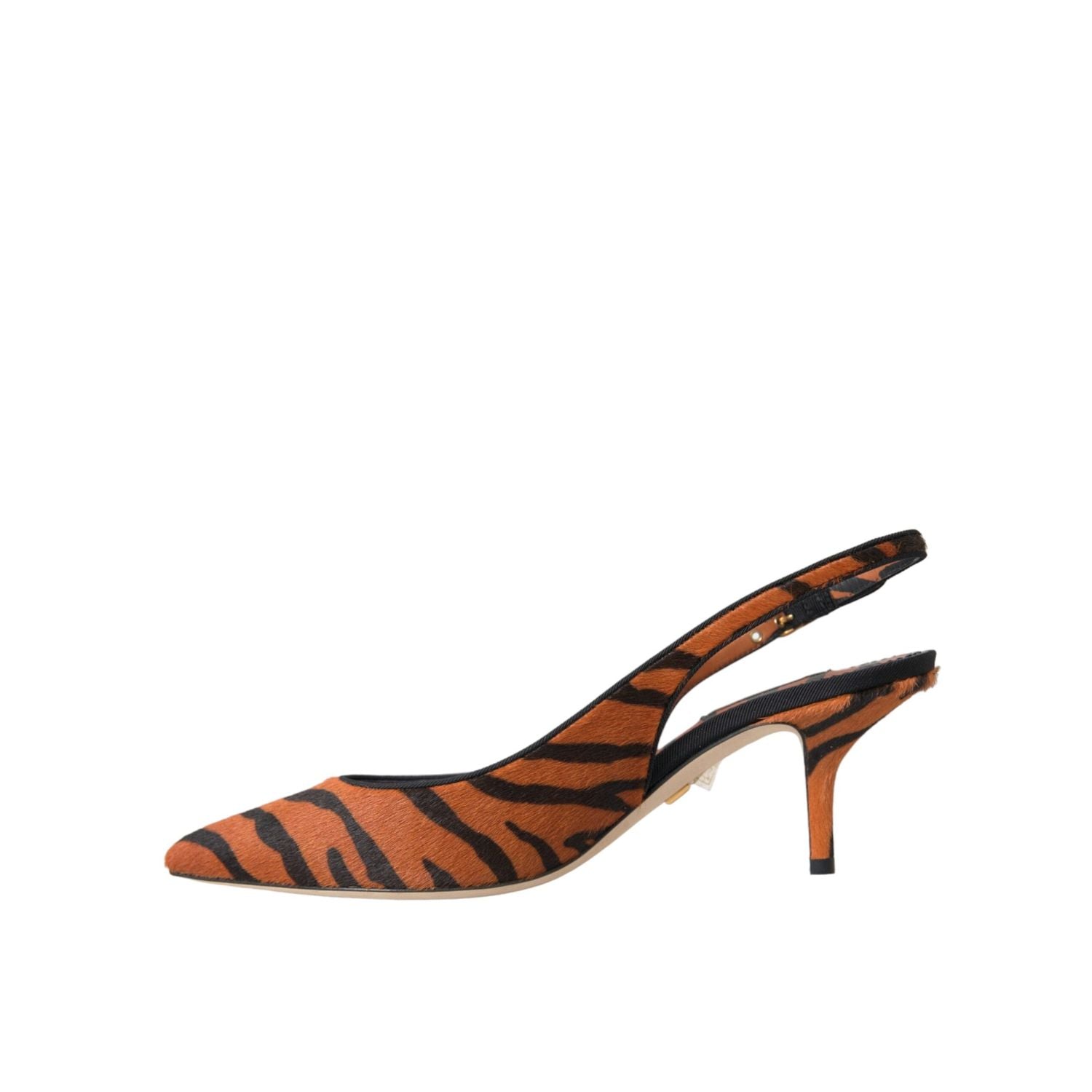 Dolce & Gabbana Black Orange Zebra Leather Slingbacks Shoes