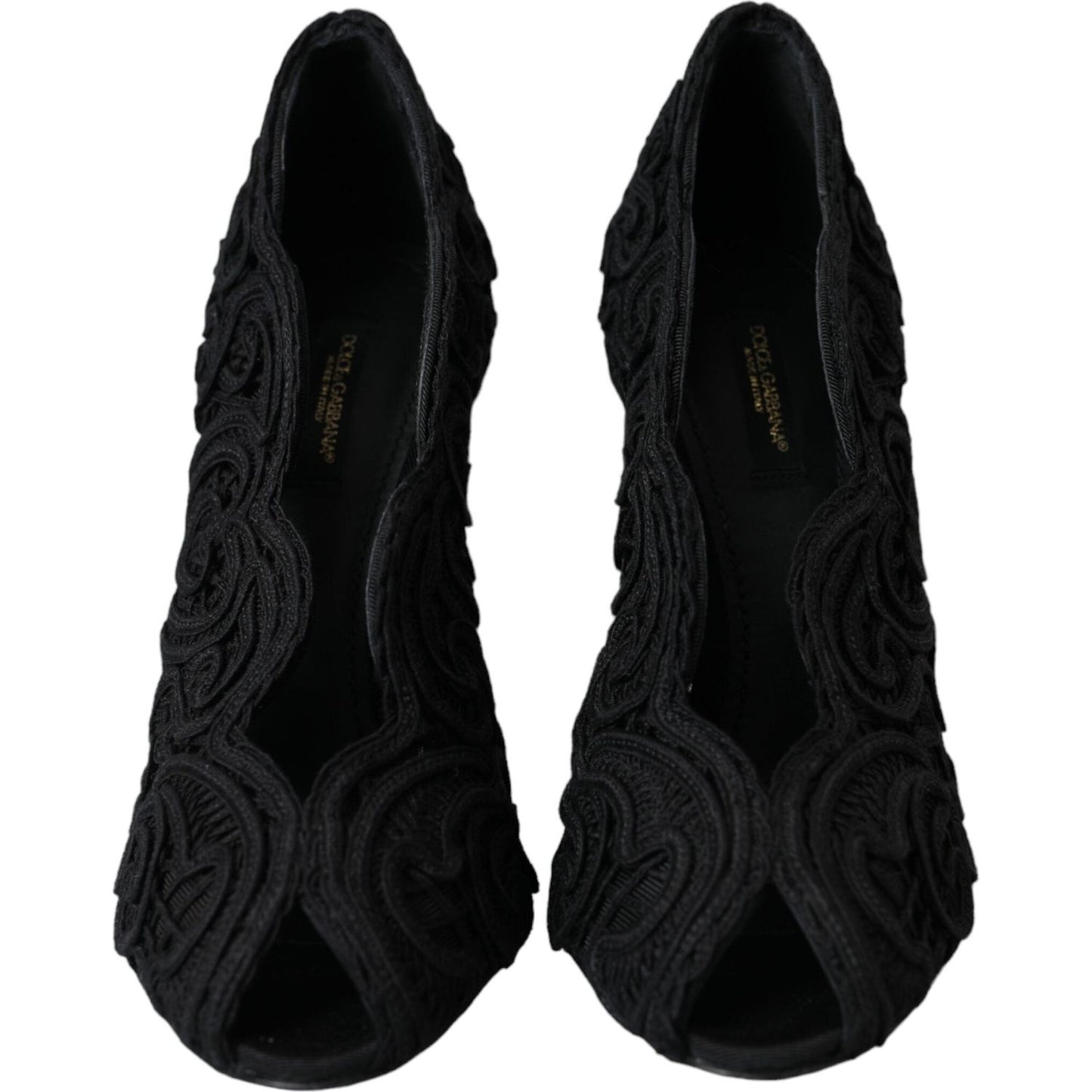 Dolce & Gabbana Black Cordonetto Ricamo Pump Open Toe Shoes Dolce & Gabbana