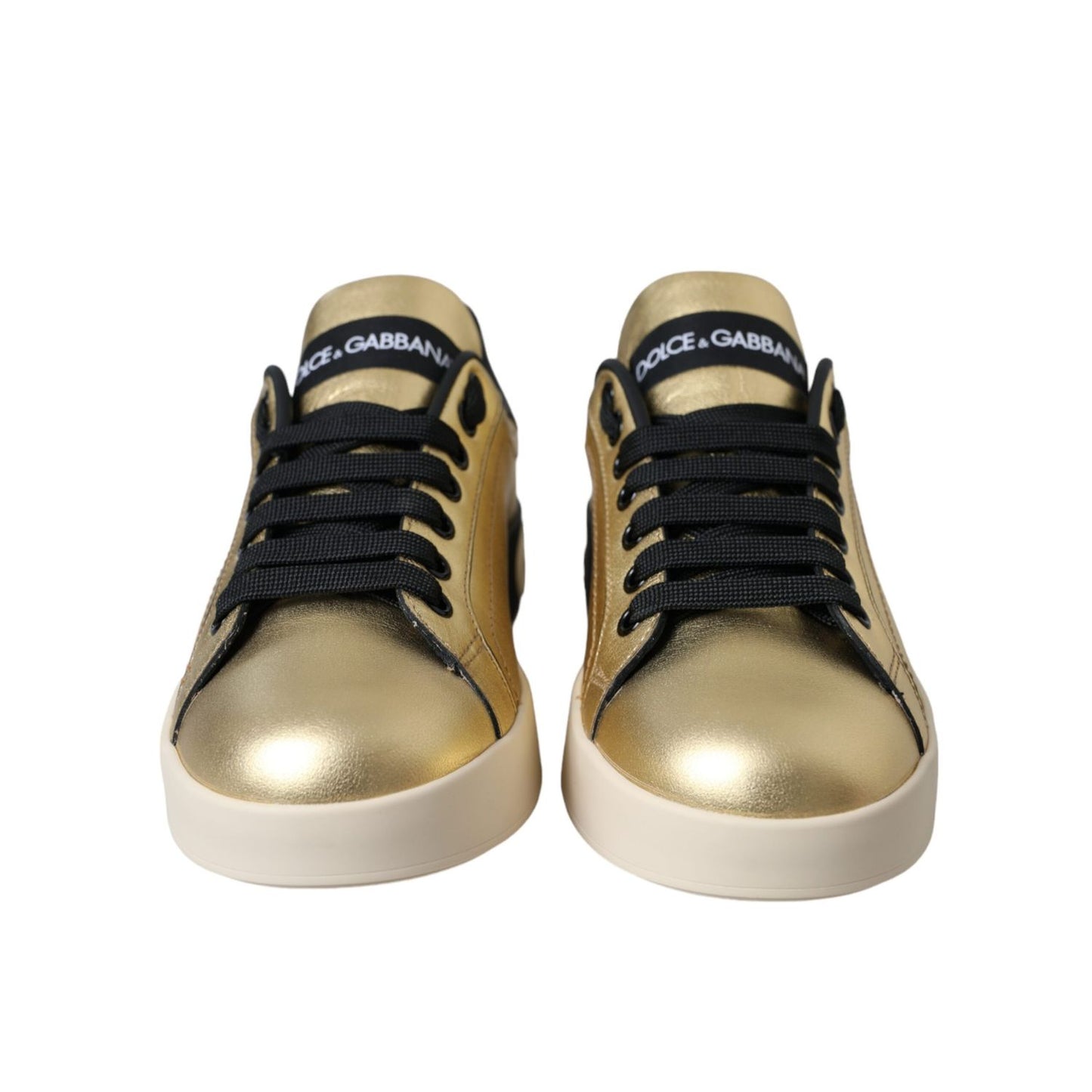 Dolce & Gabbana Gold Portofino Calf Leather Sneakers Women Shoes