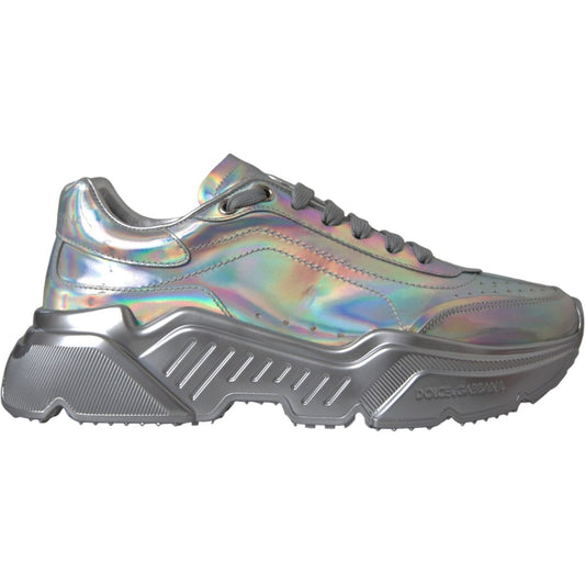 Dolce & Gabbana Silver Iridescent DAYMASTER Leather Sneakers Shoes LA11151-39