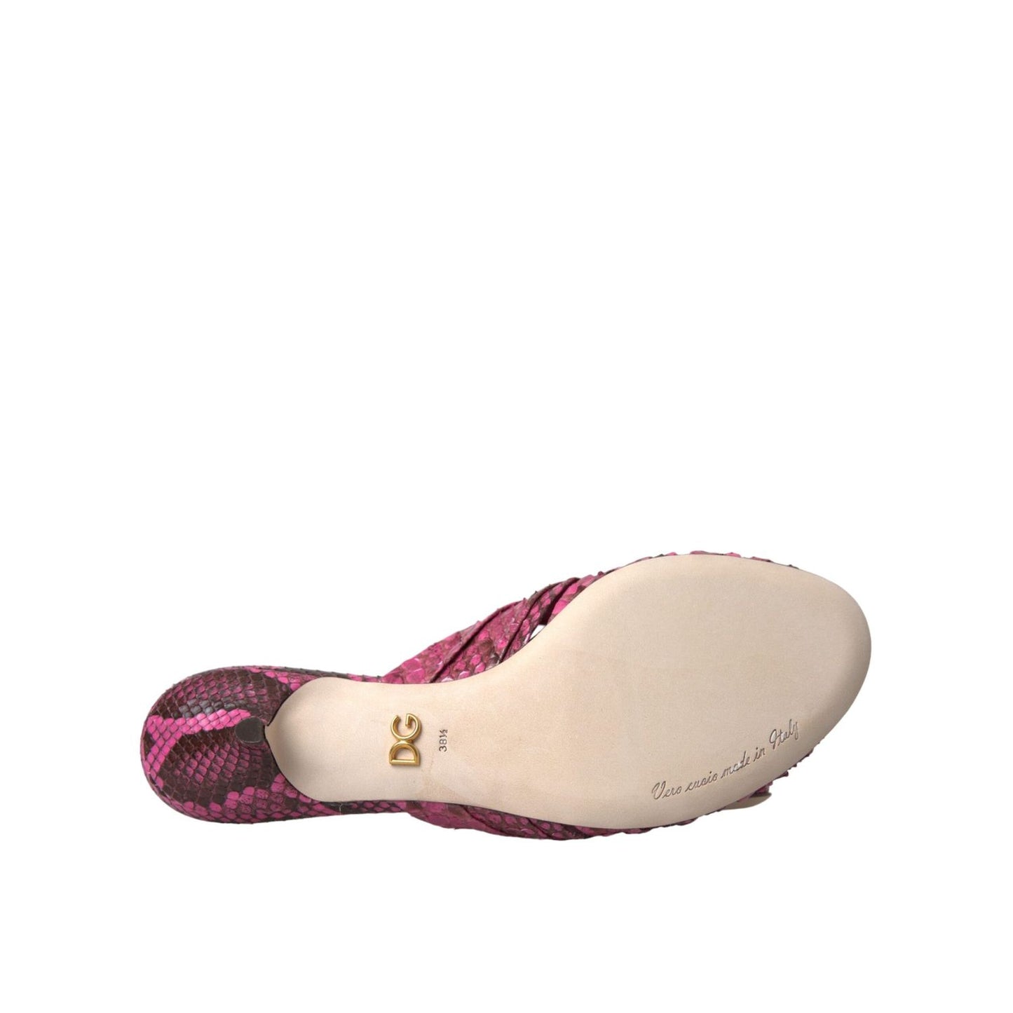 Dolce & Gabbana Pink Exotic Leather Kitten Heels Slides Shoes