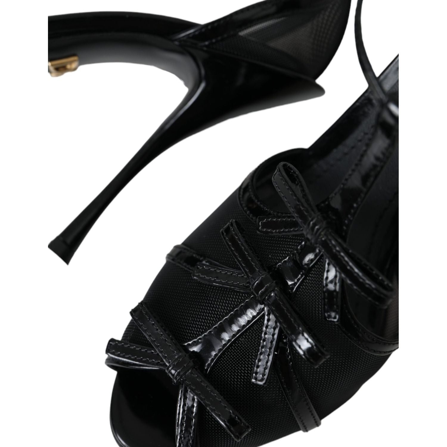 Dolce & Gabbana Black Mesh T-strap Heels Sandals Shoes