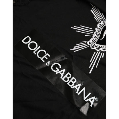 Dolce & Gabbana Black Sacred Heart Print Cotton Lace T-shirt