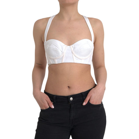 Versace White Viscose Bustier Sleeveless Cropped Top TSH84055-42