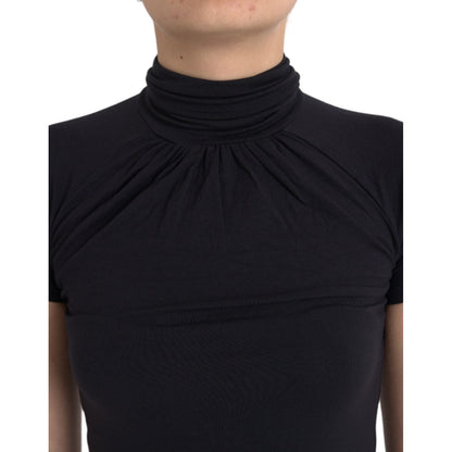 Costume National Black Turtleneck Viscose Short Sleeve Top