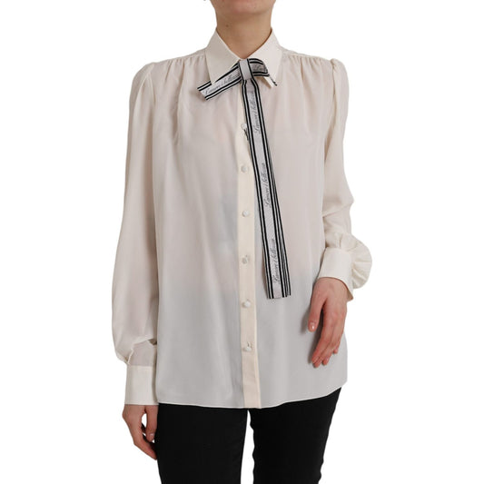 Dolce & Gabbana Off White Long Sleeve Button Down Blouse Top TSH851997-46