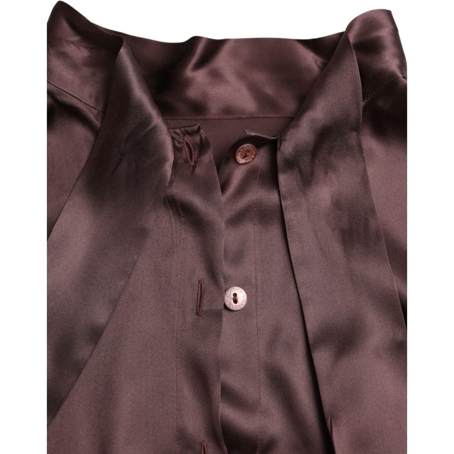Dolce & Gabbana Brown Ascot Collar Long Sleeve Top Blouse TSH852022-48