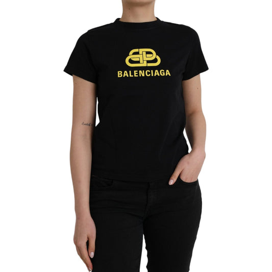Balenciaga Black Cotton Logo Print Crew Neck Short Sleeves T-shirt TSH84951-M