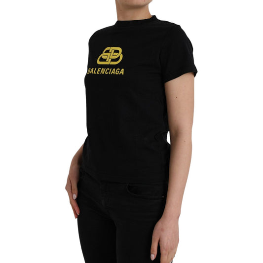 Balenciaga Black Cotton Logo Print Crew Neck Short Sleeves T-shirt TSH84951-M