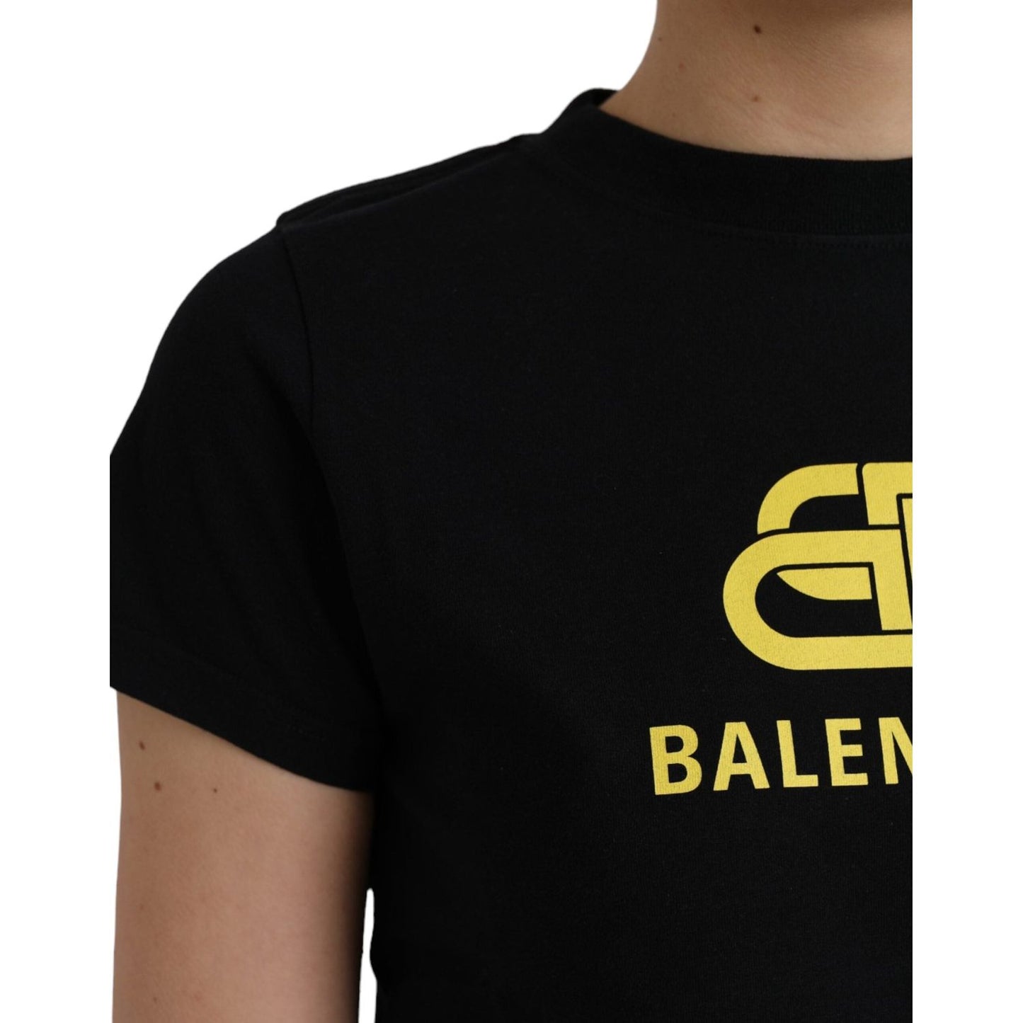 Balenciaga Black Cotton Logo Print Crew Neck Short Sleeves T-shirt TSH85023-M