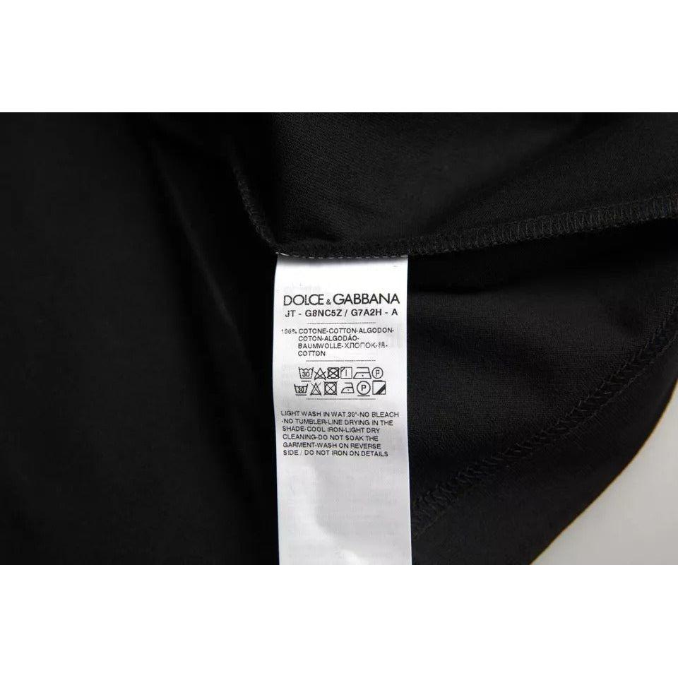 Dolce & Gabbana Black Logo Patch Cotton Crew Neck T-shirt