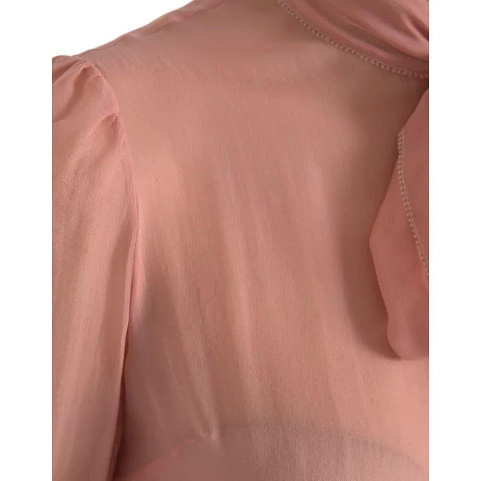 Dolce & Gabbana Pink Long Sleeves Ascot Collar Top Blouse TSH84782-36
